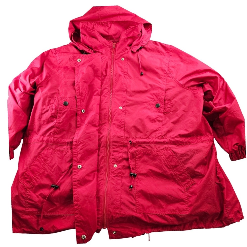 Hunters Run Women's 4X Red Hooded Rain Jacket‎ Cinched Waist Snap Zip Coat 4X